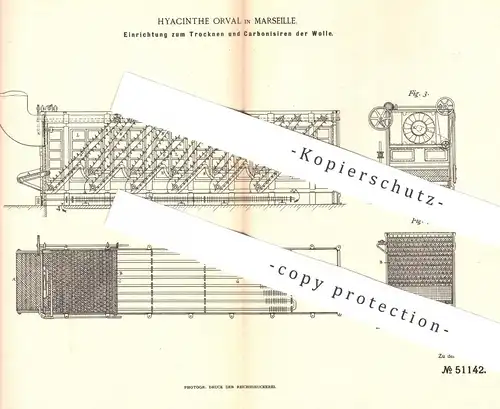 original Patent - Hyacinthe Orval , Marseille , 1889 , Trocknen und Karbonisieren der Wolle | Gewebe , Weber , Weben !!