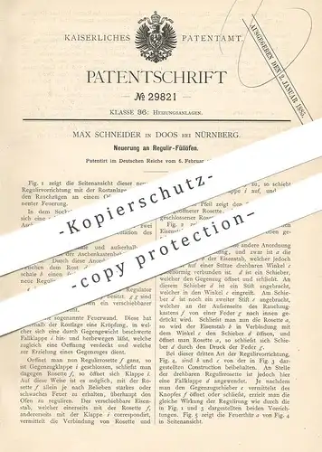 original Patent - Max Schneider , Doos / Nürnberg , 1884 , Regulier- Füllofen | Ofen , Öfen , Ofenbauer , Heizung !!