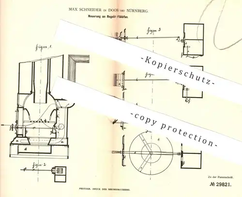 original Patent - Max Schneider , Doos / Nürnberg , 1884 , Regulier- Füllofen | Ofen , Öfen , Ofenbauer , Heizung !!