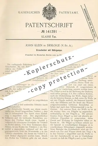 original Patent - John Klein , Desloge , USA , 1902 , Erzscheider mit Rührgumpe | Erz , Erze | Rührwerk | Trichter !!!