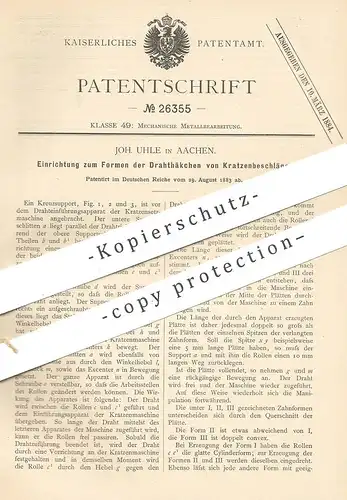 original Patent - Joh. Uhle , Aachen , 1883 , Formen der Haken vom Kratzenbeschlag | Metall , Draht , Blech !!!