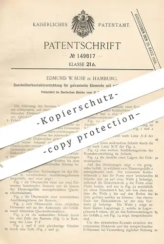 original Patent - Edmund W. Suse , Hamburg  1902 , Quecksilberkontakt für galvanische Elemente mit Elektroden | Batterie