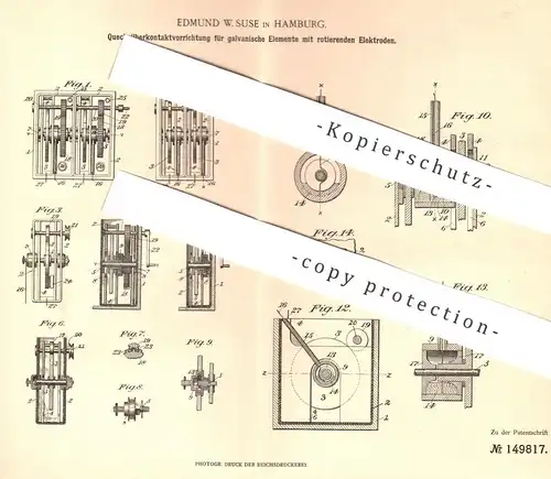 original Patent - Edmund W. Suse , Hamburg  1902 , Quecksilberkontakt für galvanische Elemente mit Elektroden | Batterie