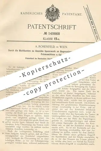 original Patent - A. Rosenfeld , Wien , 1902 , Spannwerk an Bogenanleger für Presse , Falzmaschine | Pressen | Papier !!