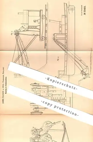 original Patent - James Parker , Hull , Yorkshire , England  1885 , Grabemaschine | Bagger , Kran , Straßenbau , Tiefbau