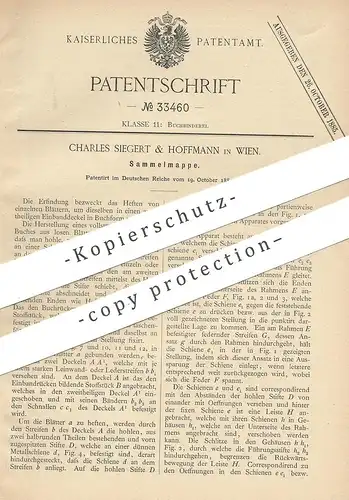 original Patent - Charles Siegert & Hoffmann , Wien , 1884 , Sammelmappe | Mappe | Buchbinder , Buch , Buchbinderei !!