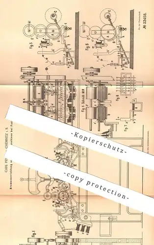 original Patent - Carl Pentz , Chemnitz | 1884 , Bremse an Doubliermaschine bei Fadenbruch | Spinnerei !!