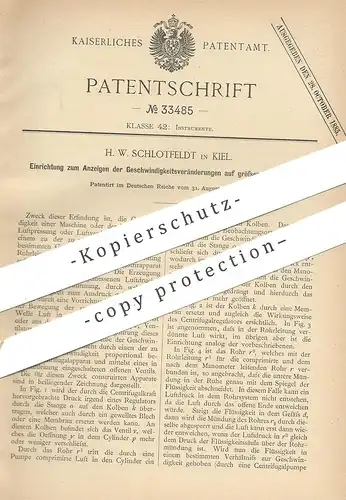original Patent - H. W. Schlotfeldt , Kiel , 1884 , Anzeigen von Geschwindigkeitsveränderung | Tempomat , Motor !!