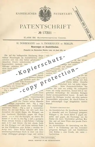 original Patent - H. & A. Dohrmann , Berlin , 1881 , Ausziehtisch | Tische , Tische , Tischler , Möbel , Holztisch !!!