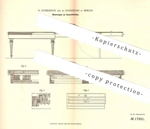 original Patent - H. & A. Dohrmann , Berlin , 1881 , Ausziehtisch | Tische , Tische , Tischler , Möbel , Holztisch !!!