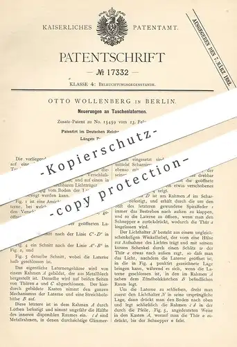 original Patent - Otto Wollenberg , Berlin , 1881 , Taschenlaterne | Laterne | Lampe , Laternen , Taschenlampe !!!