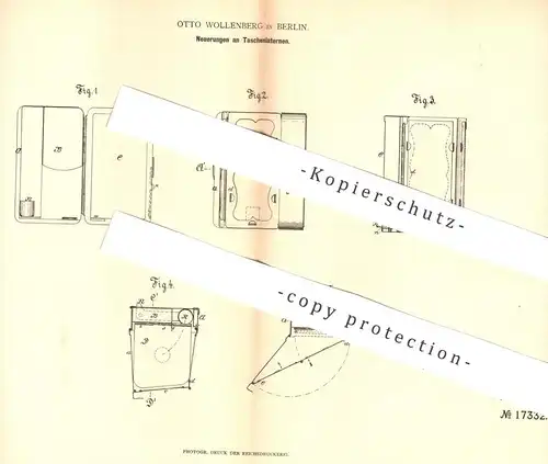 original Patent - Otto Wollenberg , Berlin , 1881 , Taschenlaterne | Laterne | Lampe , Laternen , Taschenlampe !!!