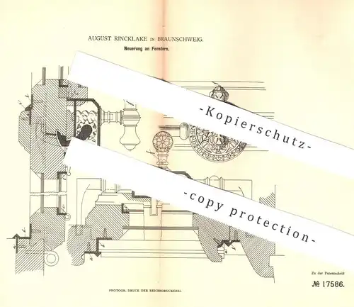 original Patent - August Rincklake , Braunschweig , 1881 , Fenster | Fensterbauer , Tischler , Fensterflügel , Tür !!!