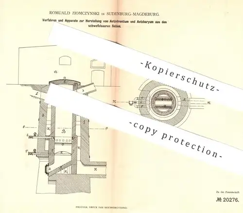 original Patent - Romuald Ziomczynski , Magdeburg / Sudenburg , 1882 , Herst. von Ätzstrontium und Ätzbaryum | Chemie !!
