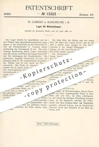 original Patent - W. Lorenz , Karlsruhe / Bayern , 1880 , Lager für Wellenleitungen | Maschinenwelle , Motor , Motoren