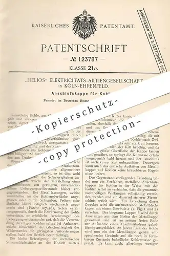 original Patent - Helios Elektrizitäts- AG , Köln / Ehrenfeld , 1900 , Anschlusskappe f. Kohlen | Kohle , Koks , Graphit