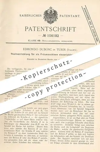 original Patent - Edmondo Dubosc , Turin , Italien , 1898 , Drehbank | Fräsmaschine | Fräsen , Fräse , Dreher , Metall