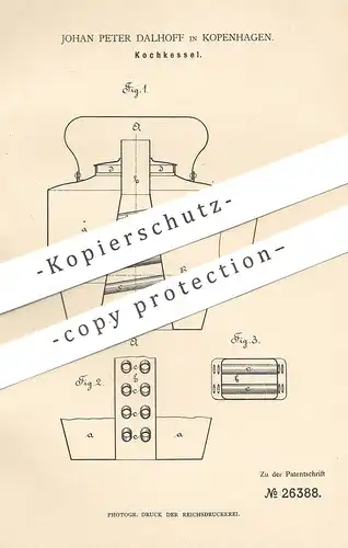 original Patent - Johan Peter Dalhoff , Kopenhagen , Dänemark , 1883 , Kochkessel | Kessel , Kochen , Kochtopf , Herd !!