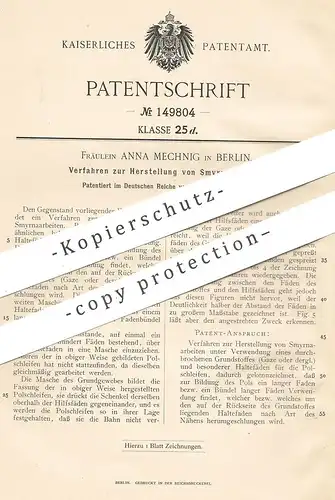 original Patent - Anna Mechnig , Berlin , 1902 , Herstellung von Smyrnaarbeiten | Nähen , Faden , Gaze , Gewebe !!!