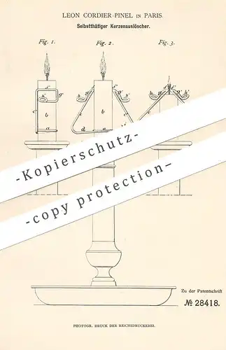 original Patent - Leon Cordier Pinel , Paris , Frankreich , 1884 , Kerzenauslöscher | Kerzenlöscher | Kerze , Kerzen !!