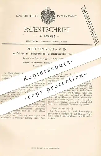 original Patent - Adolf Gentzsch , Wien , 1899 , Schmelzpunkt bei Harz erhöhen | Harze , Öl , Farbe , Lack , Chemie !!