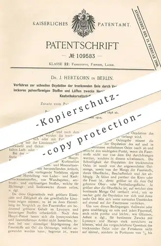 original Patent - Dr. J. Hertkorn , Berlin , 1898 , Oxydation von Öl zur Herst. von Kunstleder , Kautschuk | Leder !!!