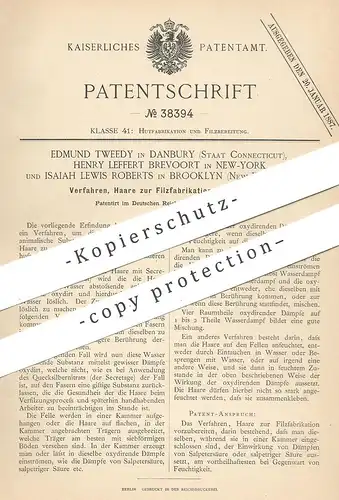 original Patent - Edmund Tweedy , Danbury | H. Leffert Brevoort , New York | Isaiah Lewis Roberts , Haare für Filz - Hut
