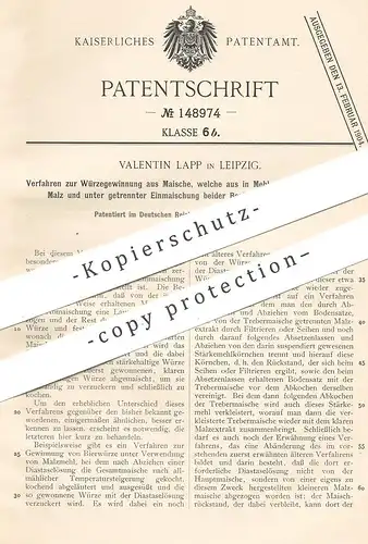 original Patent - Valentin Lapp , Leipzig , 1901 , Würzgewinnung aus Maische | Bierwürze , Bier , Brauerei , Malz