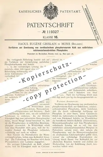 original Patent - Raoul Eugène Ghislain , Mons , Belgien , 1900 , Gewinnung von phosphorsaurem Kalk | Phosphor !!!