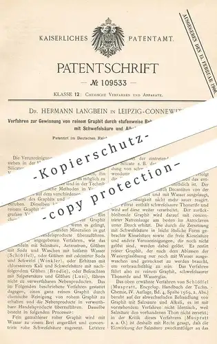 original Patent - Dr. Hermann Langbein , Leipzig / Connewitz , 1898 , Gewinnung von reinem Graphit | Schlöffel | Chemie