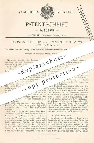 original Patent - Farbwerk Griesheim / Main Noetzel , Istel & Co 1899 , Baumwollfarbe aus Oxydinitrodiphenylamin | Farbe