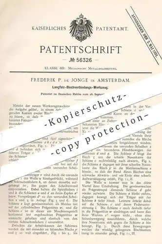 original Patent - Frederik P. de Jonge , Amsterdam , 1890 , Werkzeug für Langfalz - Blechverbindung | Blech , Metall !!!