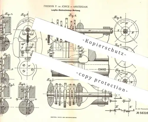 original Patent - Frederik P. de Jonge , Amsterdam , 1890 , Werkzeug für Langfalz - Blechverbindung | Blech , Metall !!!