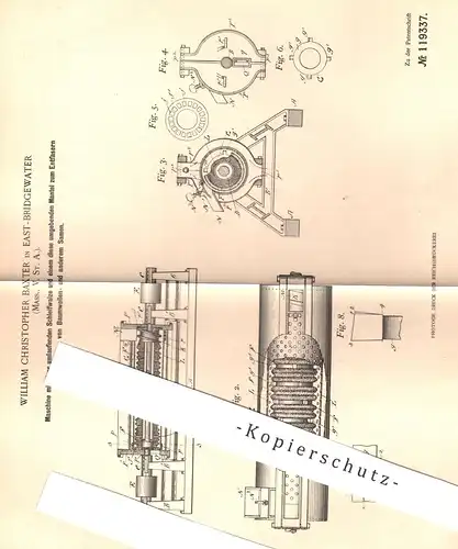 original Patent - William Christopher Baxter , East Bridgewater , USA , 1900 , Schleifwalze zum Entfasern von Baumwolle