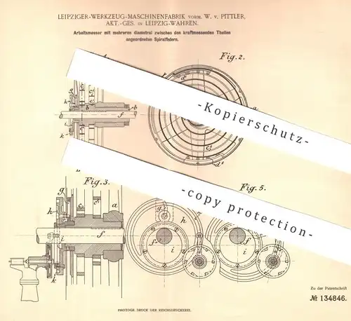 original Patent - Werkzeug Maschinenfabrik vorm. W. v. Pittler AG , Leipzig / Wahren , 1901 , Arbeitsmesser | Messer !!!