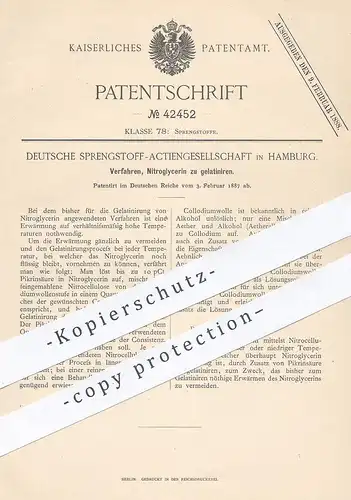 original Patent - Deutsche Sprengstoff AG , Hamburg , 1887 , Nitroglycerin gelatinieren | Sprengstoff | Alkohol !!