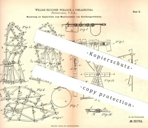 original Patent - William Bloomer Pollock , Philadelphia , Pennsylv.  USA , 1885 , Korsett , Korset , corset | Schneider