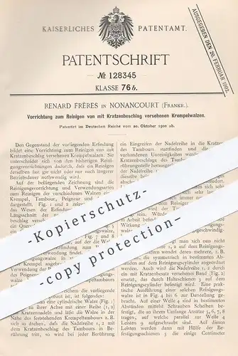 original Patent - Renard Frères , Nonancourt  Frankreich 1900 , Reinigen von Krempelwalzen | Walzen , Tambour , Peigneur