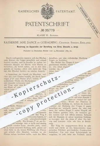 original Patent - Katherine Jane Dance , Godalming , Surrey England  1885 , Bereitung von Brot , Bisquit , Keks | Bäcker