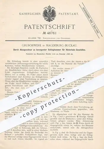 original Patent - Grusonwerk , Magdeburg / Buckau 1888 , Schlaghammer für Hinterlade Geschütz | Waffen , Gewehr , Kanone