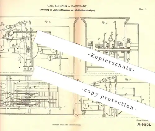 original Patent - Carl Schenck , Darmstadt , 1887 , Laufgewichtswaage | Waage , Waagen , Waagebalken , Wiegen !!!