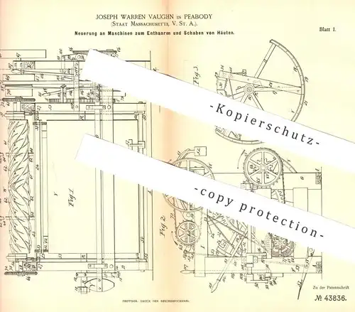 original Patent - Joseph Waren Vaughn , Peabody , USA , 1887 , Enthaaren und Schaben von Haut , Fell | Gerber , Leder