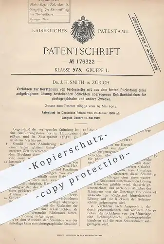 original Patent - Dr. J. H. Smith , Zürich , 1906 , Gelatinehäutchen für Fotografie | Fotograf , Photography | Gelatine