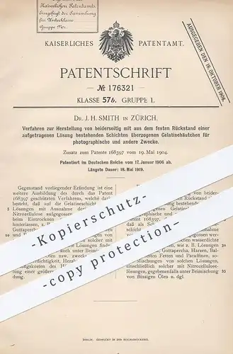 original Patent - Dr. J. H. Smith , Zürich , 1906 , Gelatinehäutchen für Fotografie | Gelatine | Fotograf , Photography