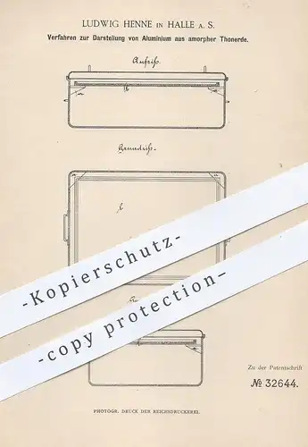 original Patent - Ludwig Henne , Halle / Saale , 1884 , Darstellung von Aluminium aus amorpher Tonerde | Aluminiumoxyd