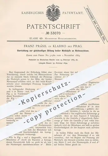 original Patent - Franz Prásil , Kladno / Prag  1885 , Nietköpfe an Nietmaschine | Niete , Nieten , Metall , Nietstempel