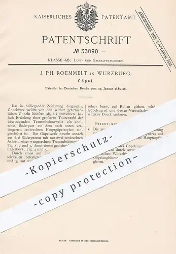 original Patent - J. Ph. Roemmelt , Wurzburg , 1885 , Göpel | Göpelwerk , Roßwerk , Kraftmaschine , Transmission !!!