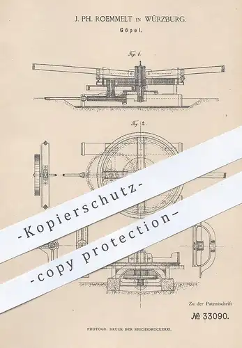 original Patent - J. Ph. Roemmelt , Wurzburg , 1885 , Göpel | Göpelwerk , Roßwerk , Kraftmaschine , Transmission !!!