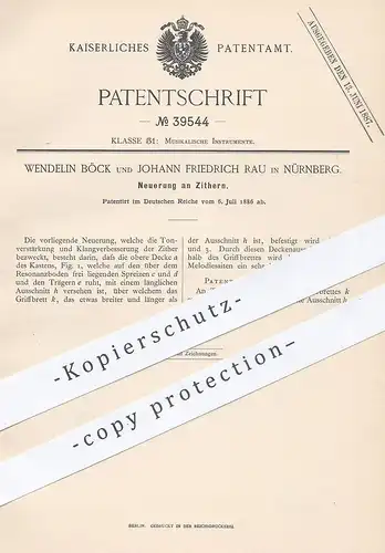 original Patent - Wendelin Böck , Johann Friedrich Rau , Nürnberg , 1886 , Zitter | Musikinstrument , Musik !!