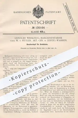 original Patent - Werkzeug Maschinenfabrik vorm. W. v. Pittler AG , Leipzig / Wahren , 1901 , Revolverkopf für Drehbank